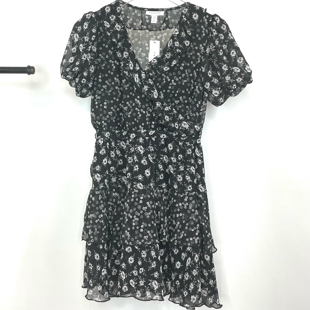 NEW TOPSHOP Floral Print Faux Wrap Dress Size 2